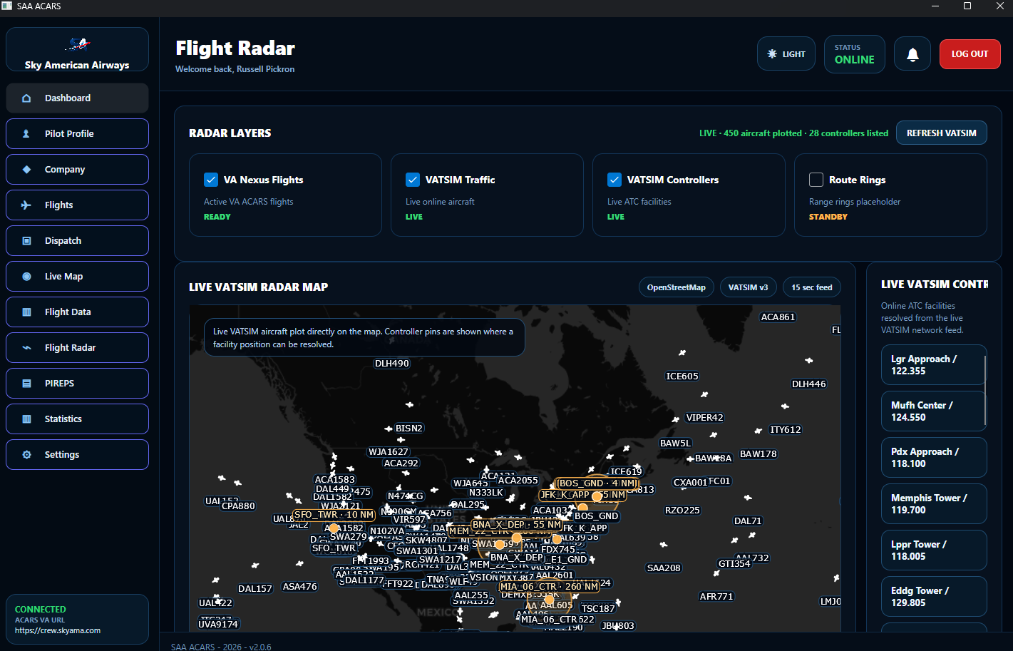 VA Nexus flight radar