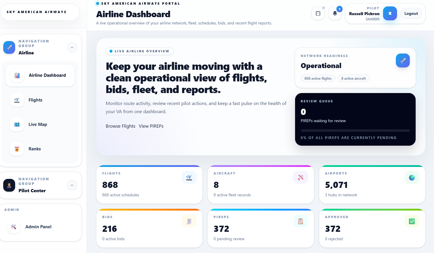 VA Nexus virtual airline management platform